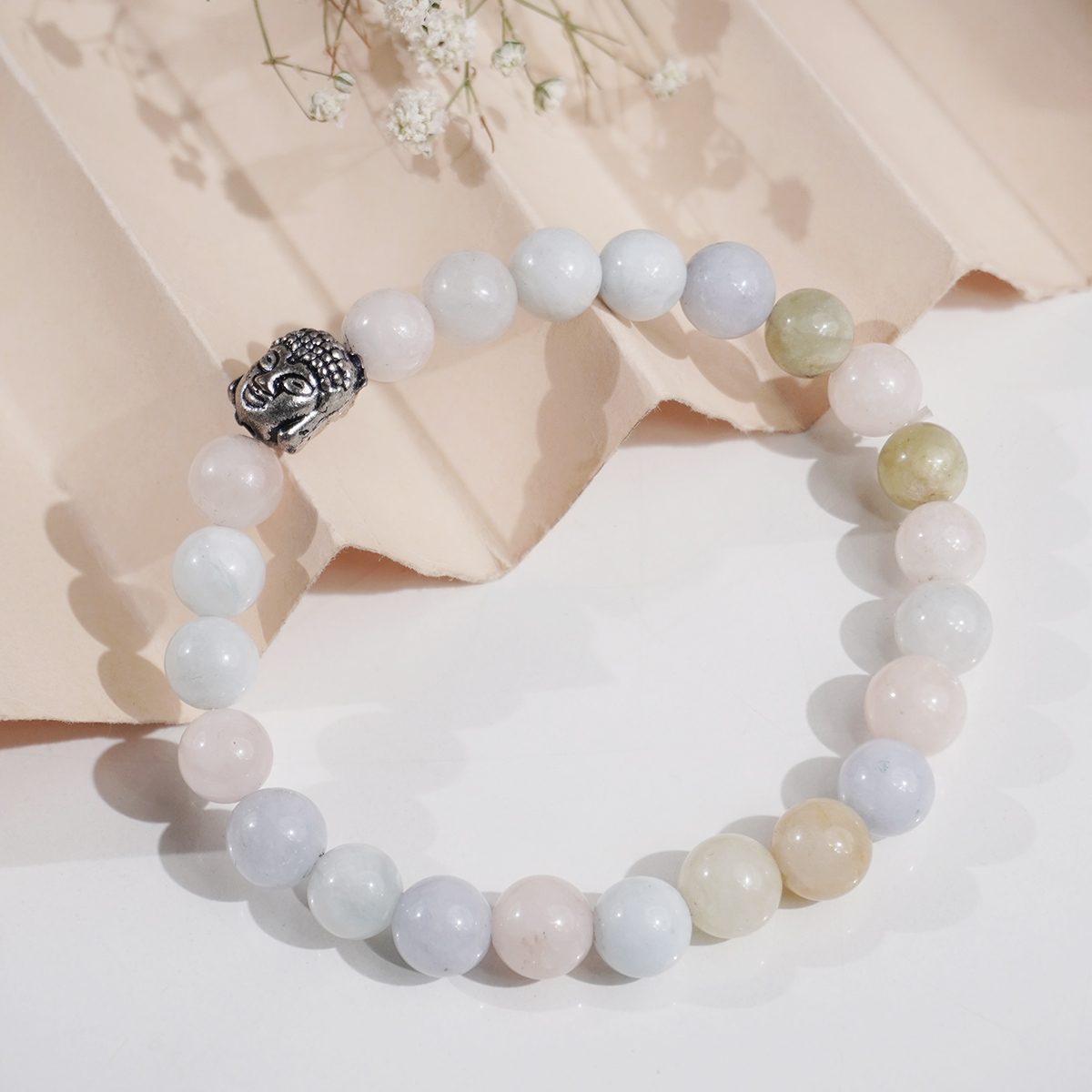 Morganite Buddha Bracelet 8 mm-Shubhanjali Store (1) morganite buddha bracelet 8 mm