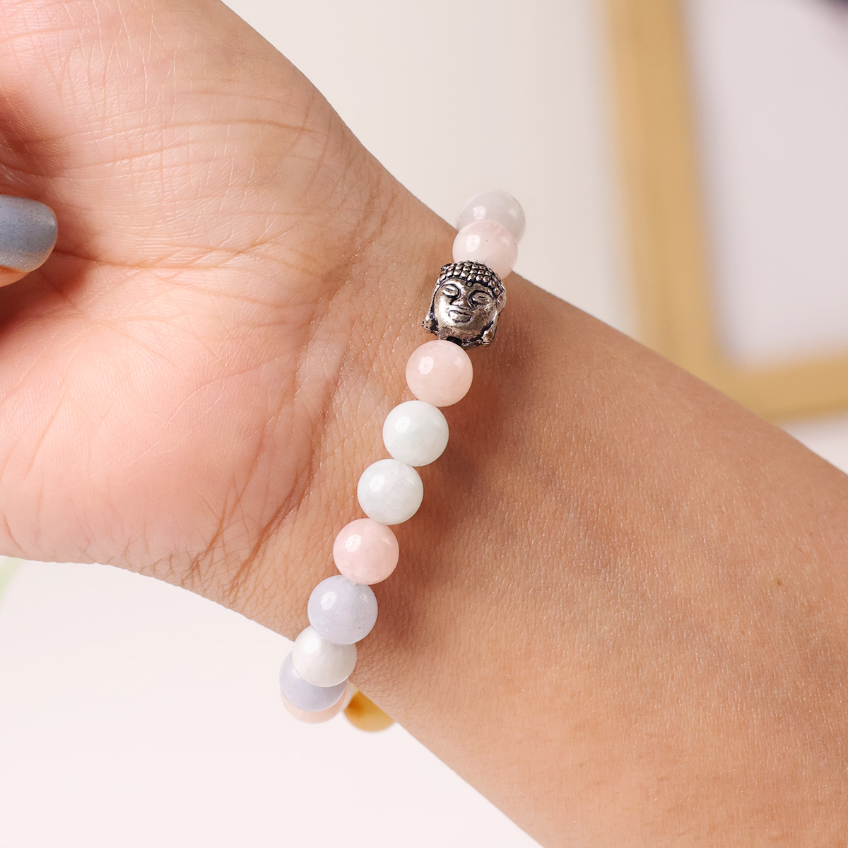 Morganite Buddha Bracelet 8 mm-Shubhanjali Store (3) morganite buddha bracelet 8 mm
