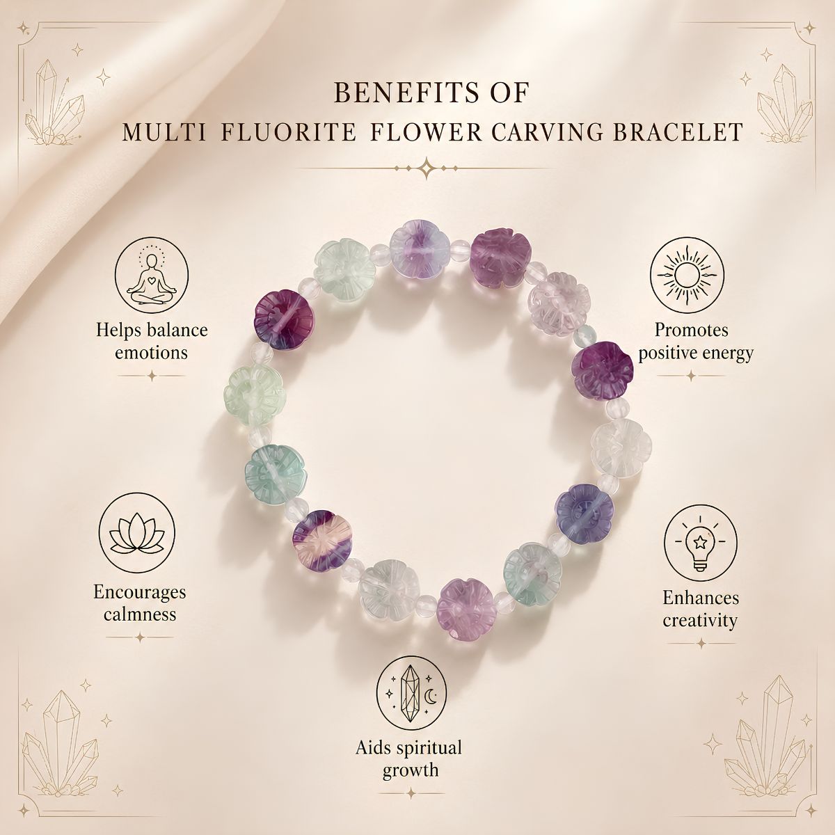 Multi Fluorite Flower Carving Bracelet multi fluorite flower carving bracelet