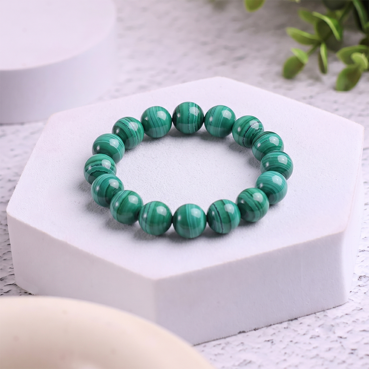 Natural Malachite Bracelet 14 mm malachite round beads bracelet 14 mm