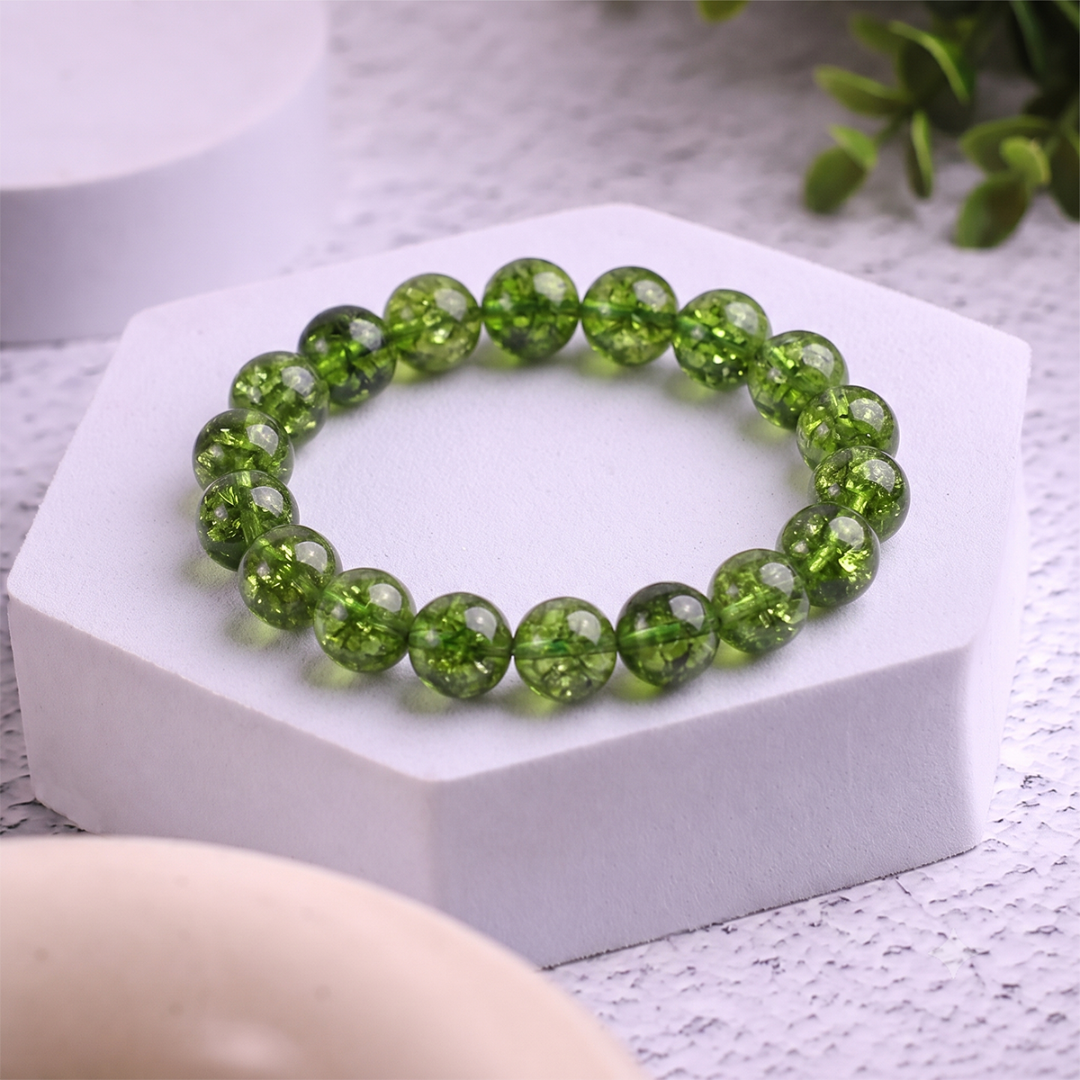 Peridot Bracelet 10 mm peridot round beads bracelet (synthetic) 6 mm