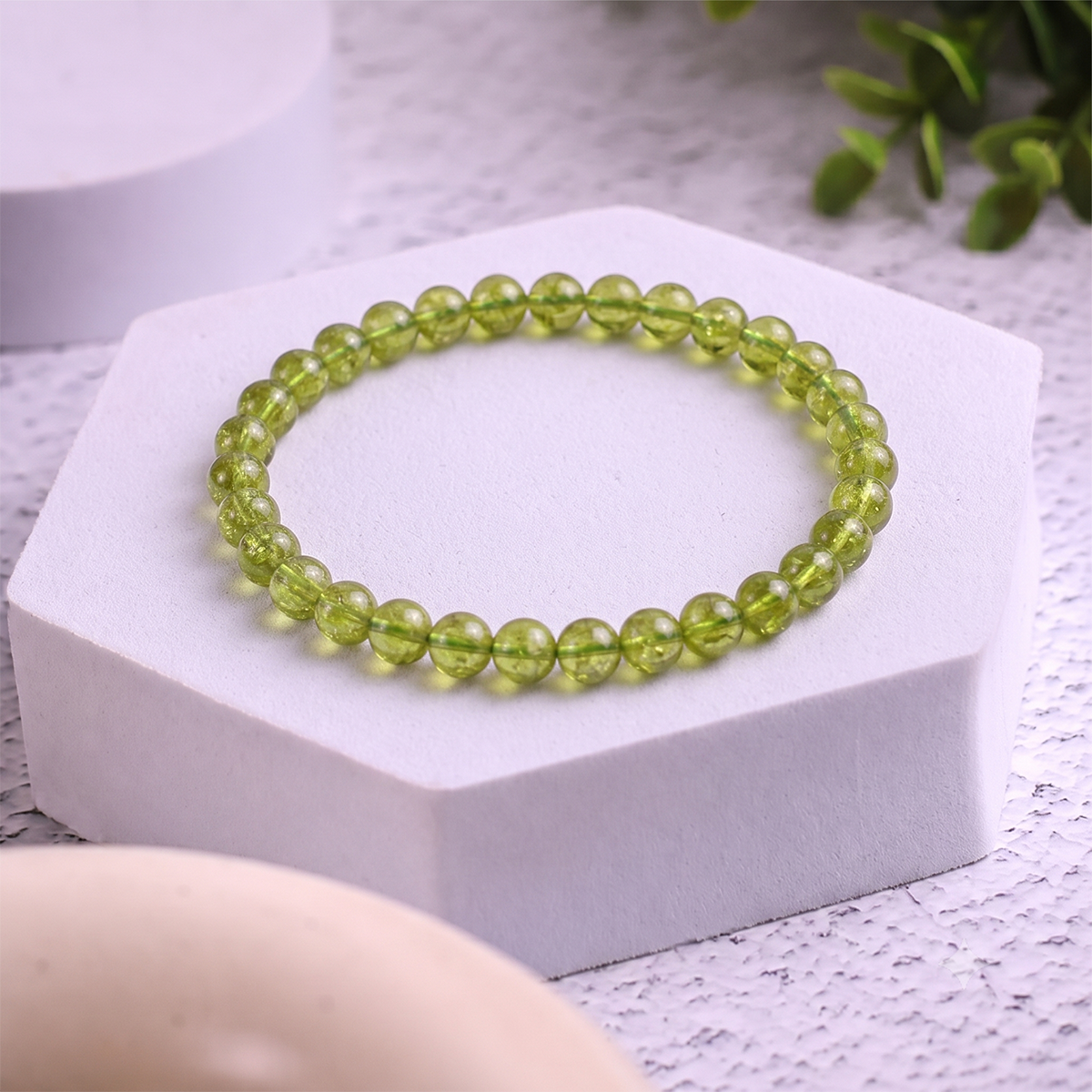 Peridot Bracelet 6 mm peridot round beads bracelet (synthetic) 6 mm