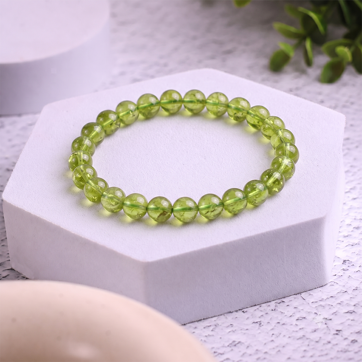 Peridot Bracelet 8 mm peridot round beads bracelet (synthetic) 6 mm