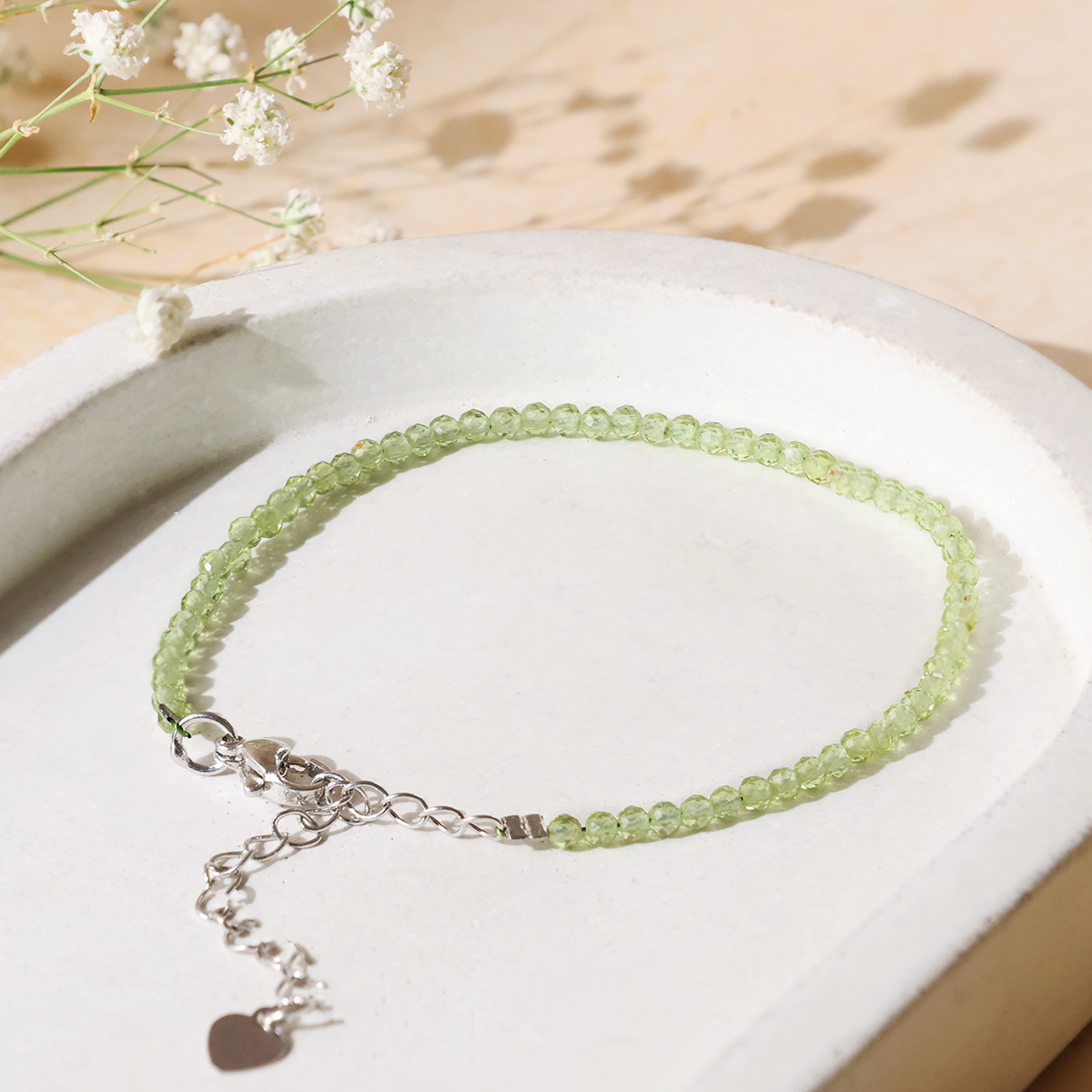 Peridot Faceted Chain Bracelet 2 MM-Shubhanjali Store (2) peridot faceted chain bracelet 2 mm