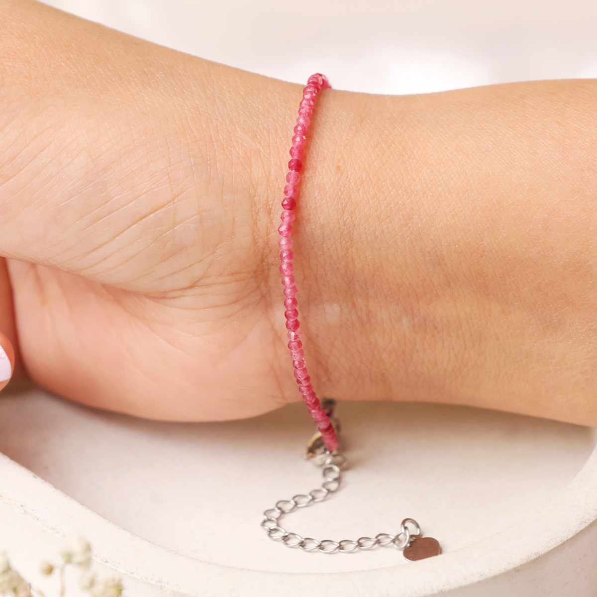 Pink Tourmaline Faceted Chain Bracelet 2 MM-Shubhanjali Store (1) pink tourmaline faceted chain bracelet 2 mm