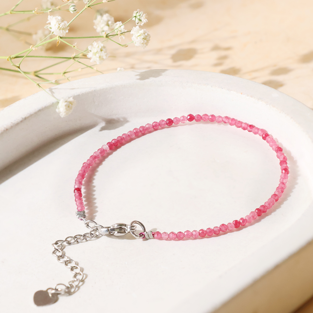 Pink Tourmaline Faceted Chain Bracelet 2 MM-Shubhanjali Store (3) pink tourmaline faceted chain bracelet 2 mm