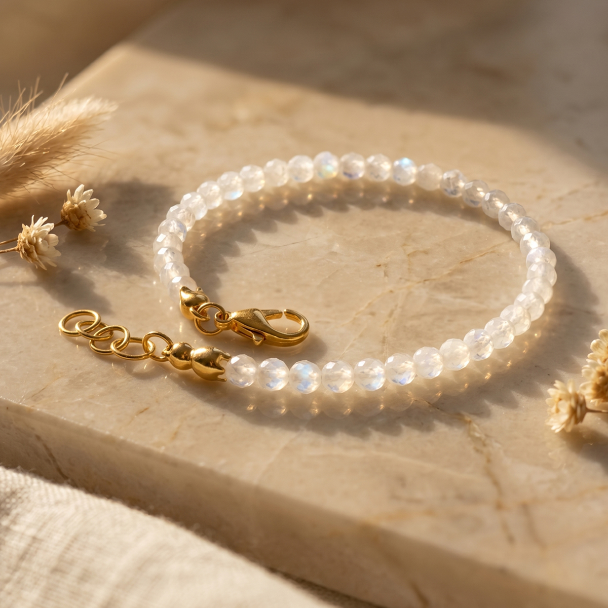 Rainbow Moonstone Faceted Chain Bracelet 4mm-Shubhanjali Store (1) rainbow moonstone faceted chain bracelet 4mm