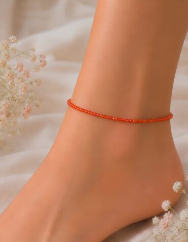 red carnelian faceted anklet 2 mm