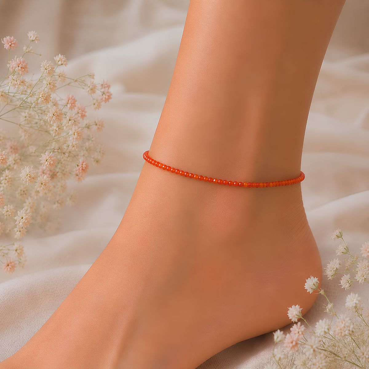 Red Carnelian Faceted Anklet 2 mm