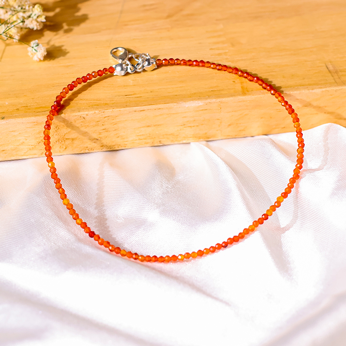 Red Carnelian Anklet 2mm-Shubhanjali Store (2) red carnelian faceted anklet 2 mm