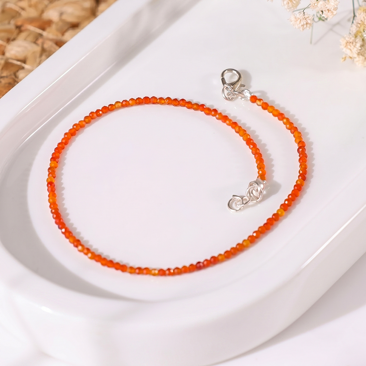 Red Carnelian Anklet 2mm-Shubhanjali Store (3) red carnelian faceted anklet 2 mm