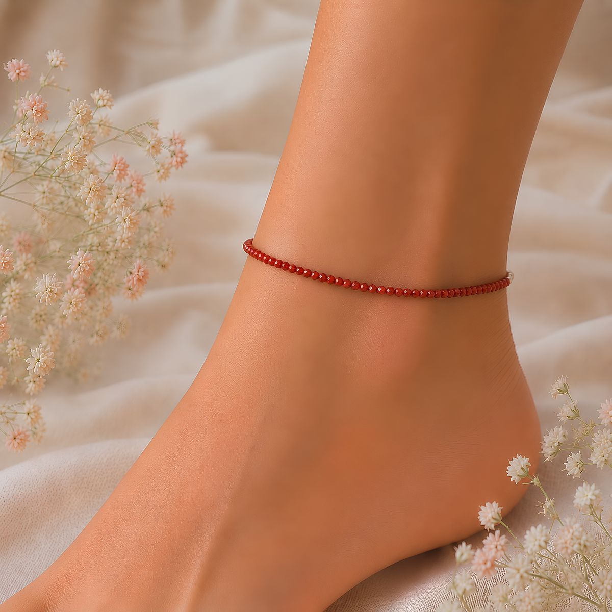 Red Jasper Faceted Anklet 2 mm