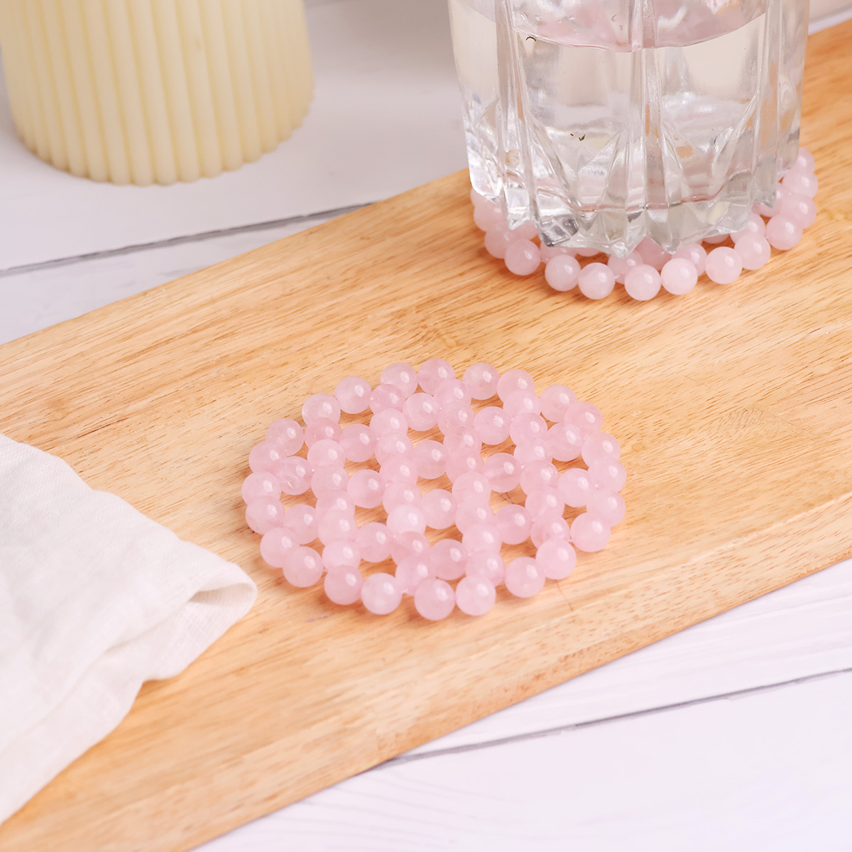 Rose Quartz Beads Coaster-Shubhanjali Store (4) rose quartz beads coaster