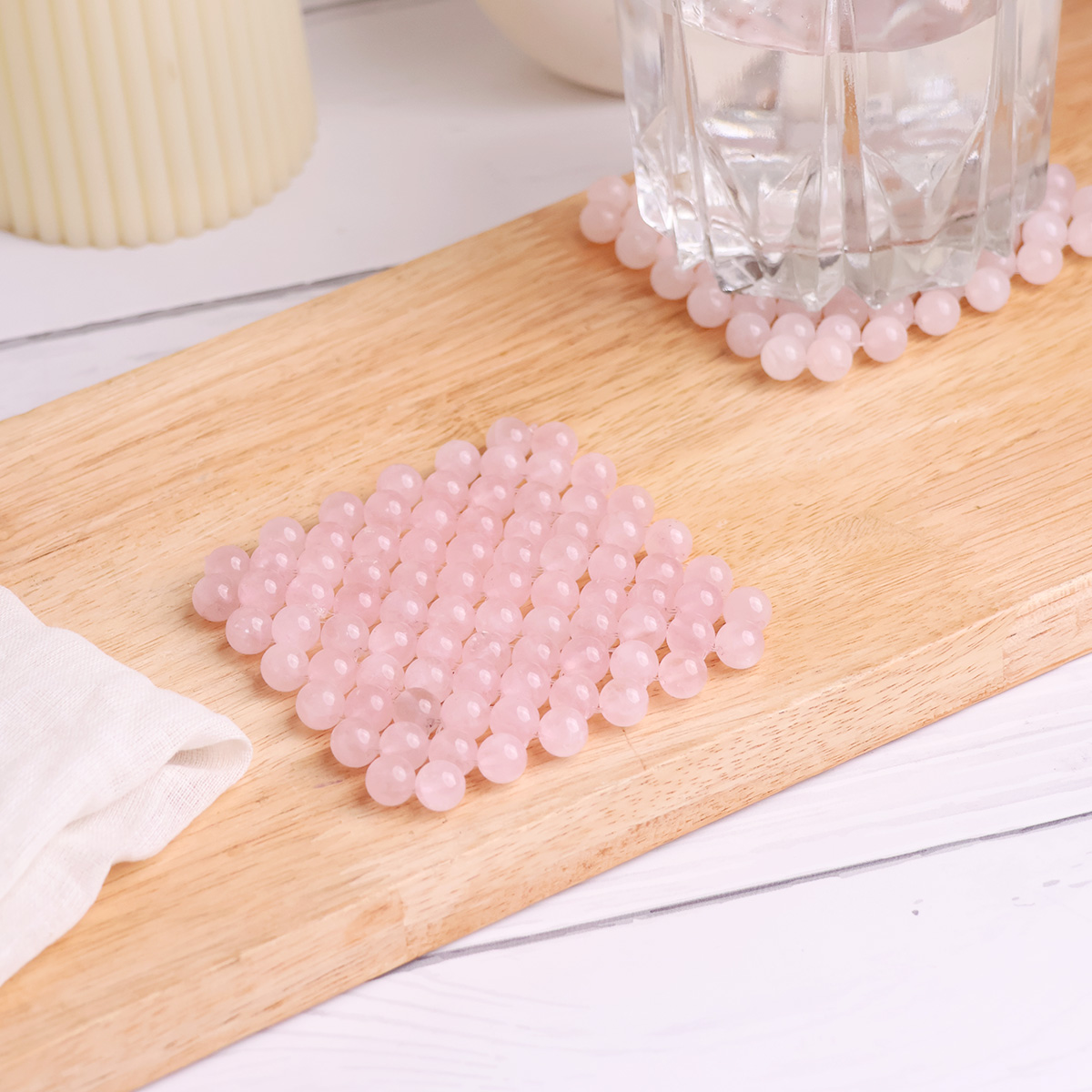 Rose Quartz Beads Coaster-Shubhanjali Store (5) rose quartz beads coaster