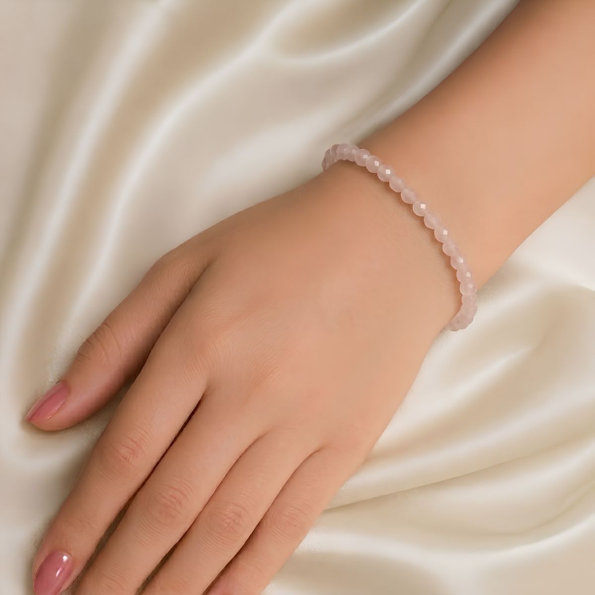 Rose Quartz Faceted Chain Bracelet 4mm-Shubhanjali Store (1) rose quartz faceted chain bracelet 4mm