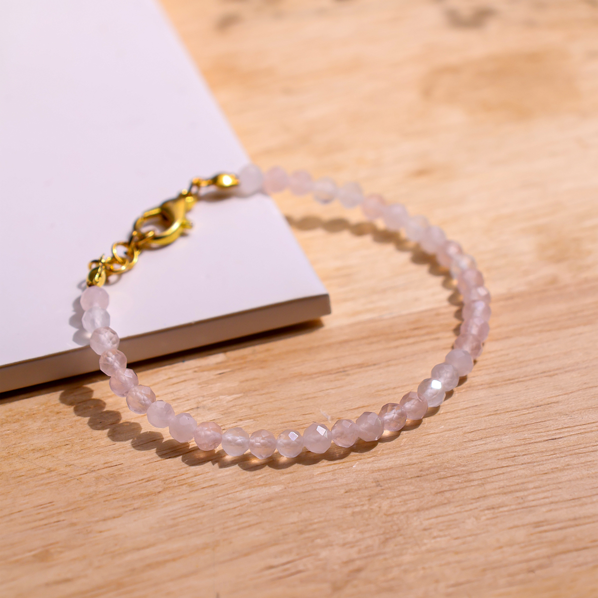 Rose Quartz Faceted Chain Bracelet 4mm-Shubhanjali Store (2) rose quartz faceted chain bracelet 4mm