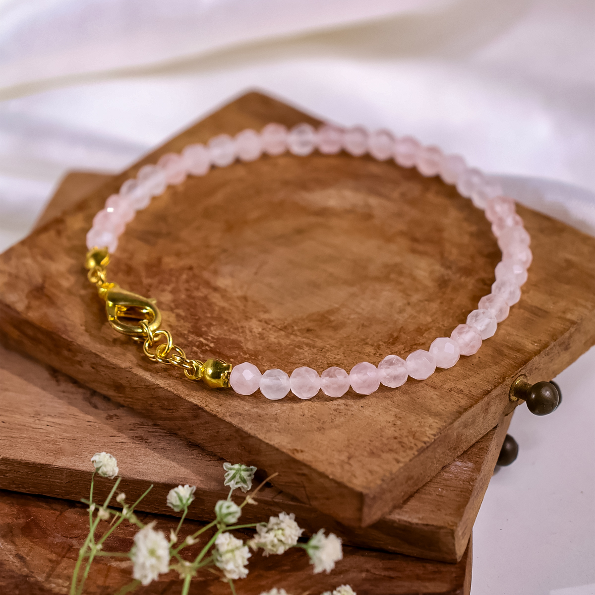Rose Quartz Faceted Chain Bracelet 4mm-Shubhanjali Store (3) rose quartz faceted chain bracelet 4mm