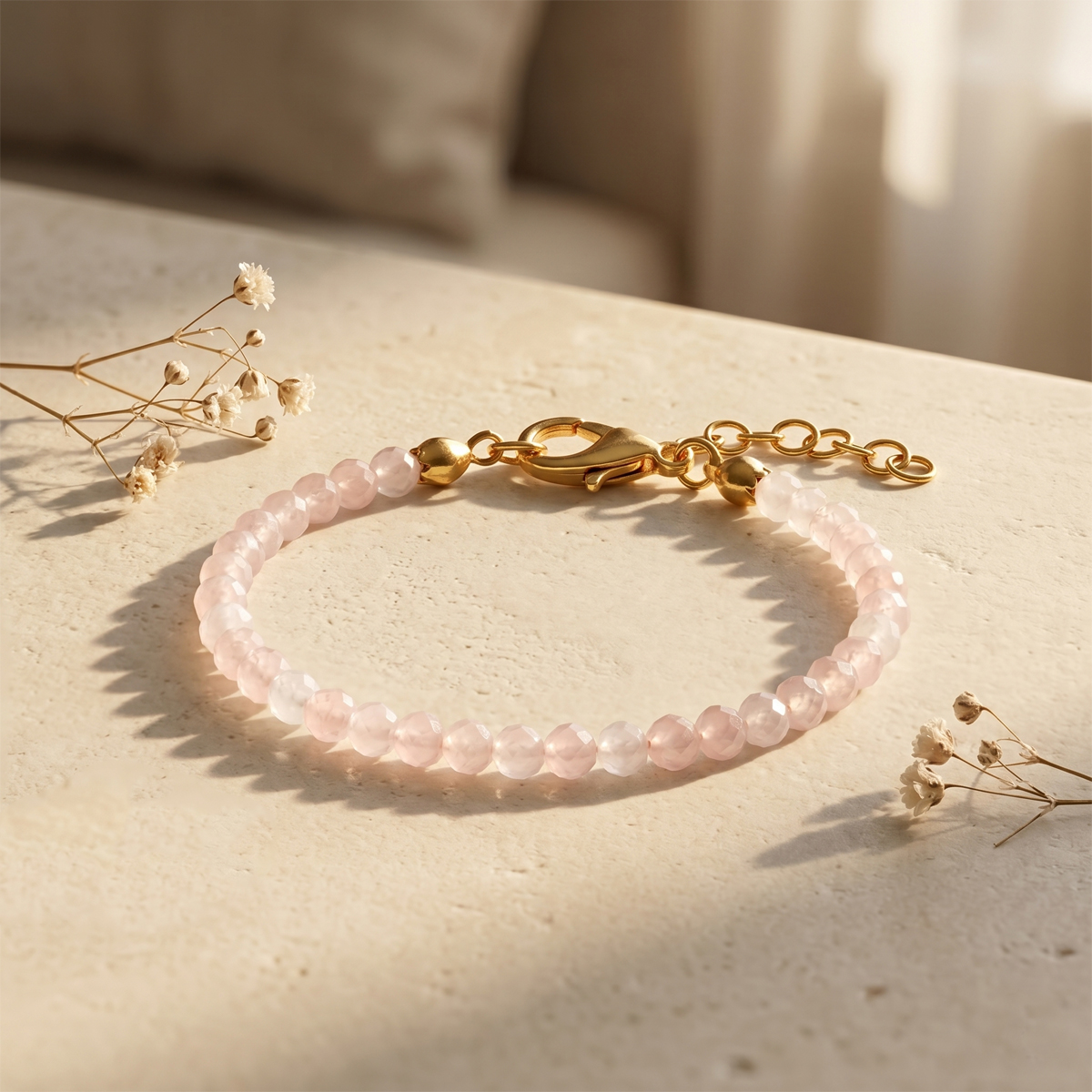 Rose Quartz Faceted Chain Bracelet 4mm-Shubhanjali Store (5) rose quartz faceted chain bracelet 4mm