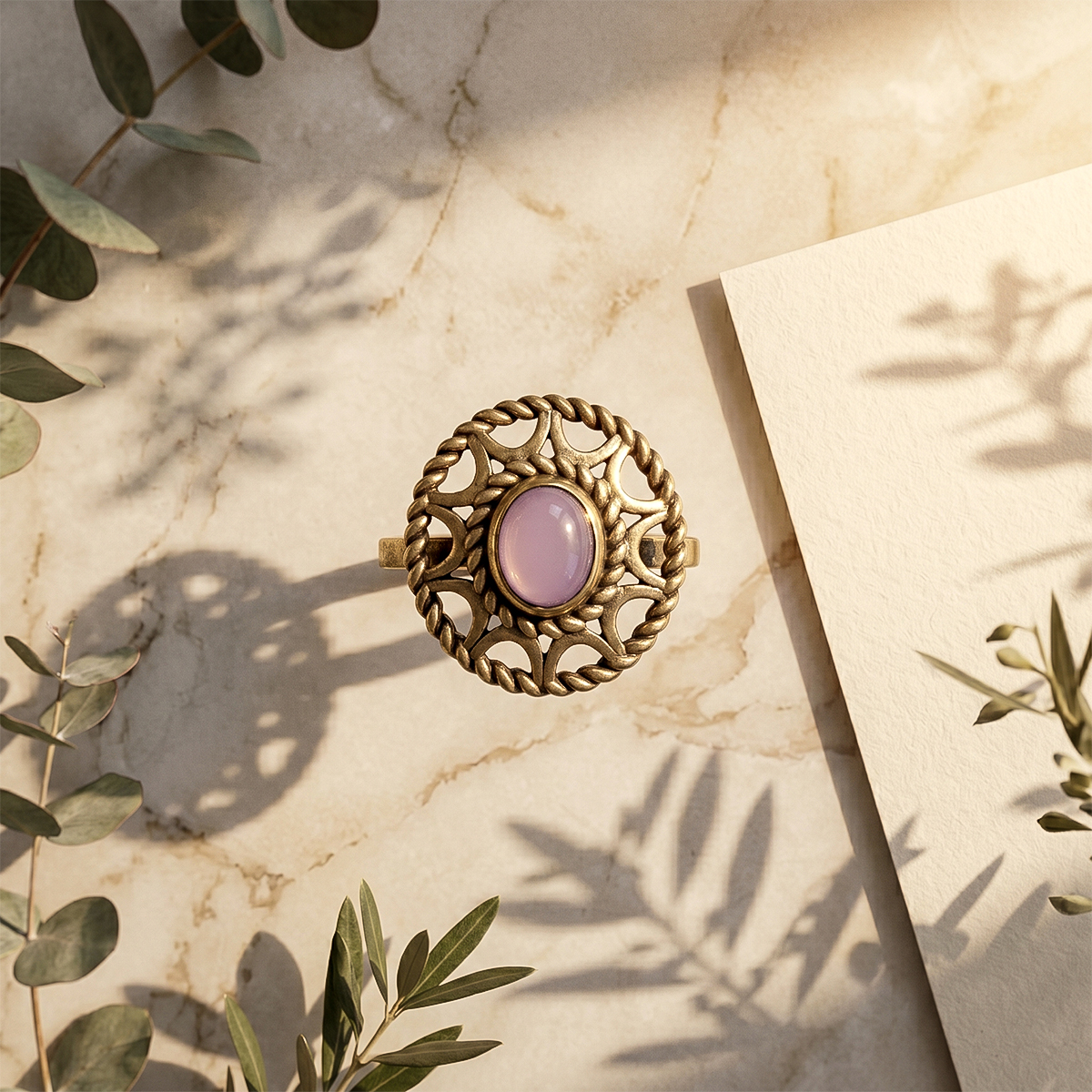 Rose Quartz Small Design Ring -7-Shubhanjali Srore (3) rose quartz small design ring