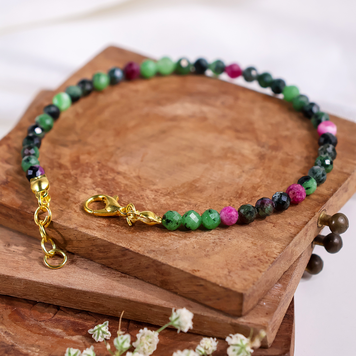 Ruby Zoisite Faceted Chain Bracelet 4mm-Shubhanjali Store (2) ruby zoisite faceted chain bracelet 4mm