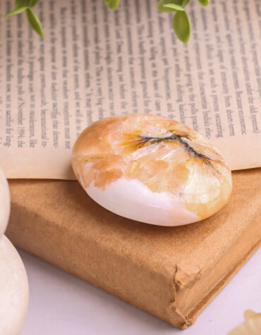 scolecite with stilbite palm stone