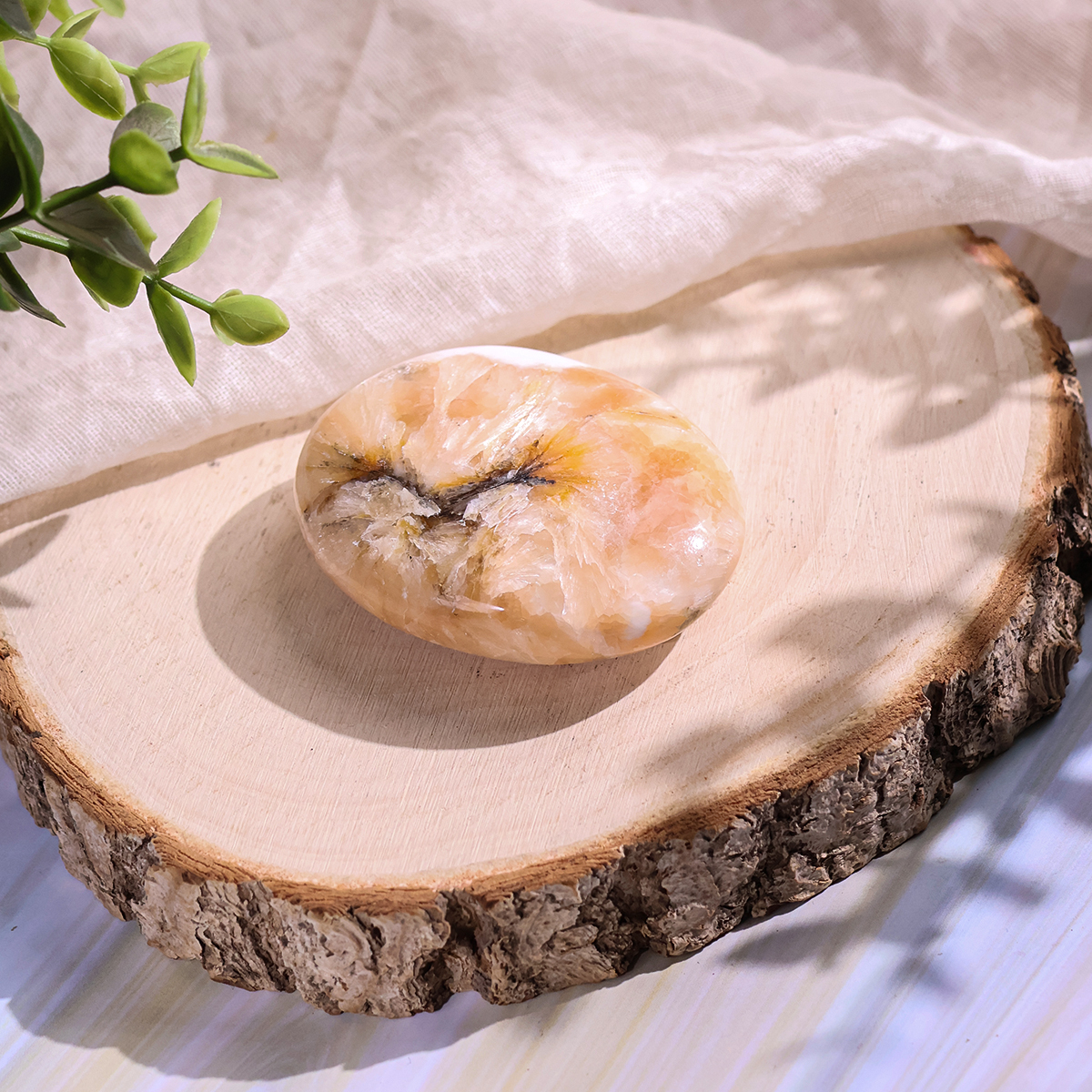 Scolecite With Stilbite Palm Stone scolecite with stilbite palm stone