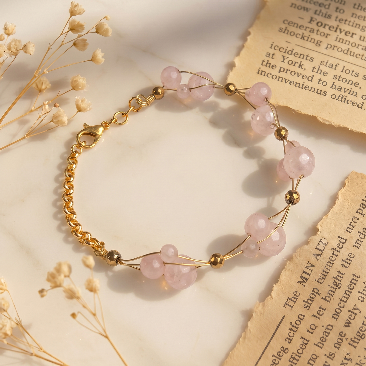 Untitled-2 rose quartz wire bracelet