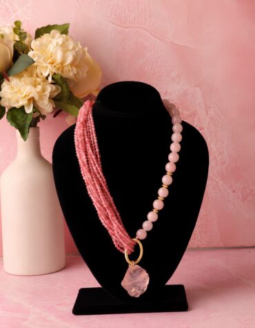 rose quartz & strawberry quartz necklace