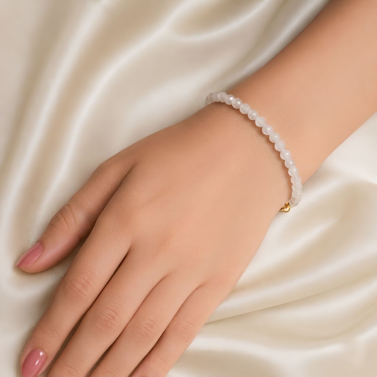 BRACELET (30) rainbow moonstone faceted chain bracelet 4mm