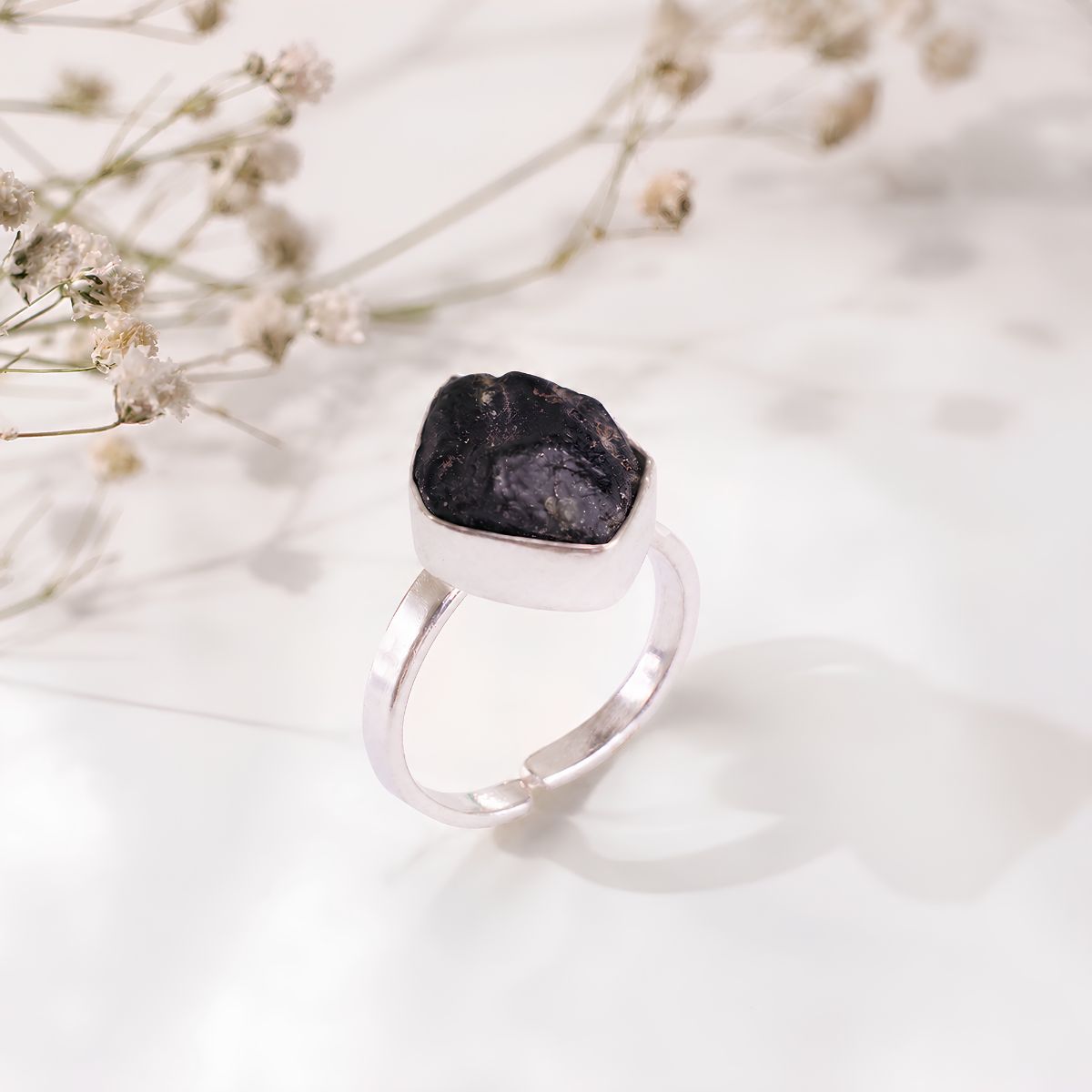 Black Obsidian Single Raw Ring