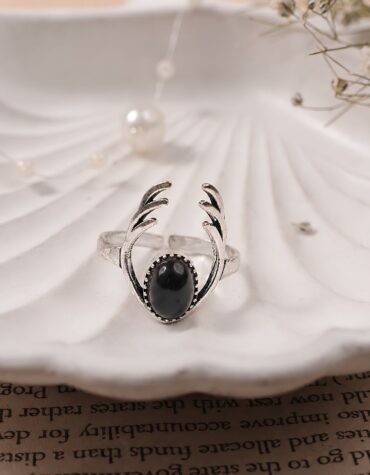 black onyx dear antlers ring