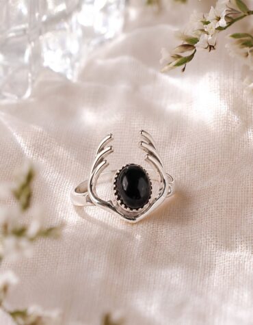 black onyx dear antlers ring