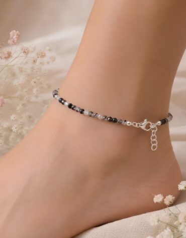 black rutile faceted anklet 2 mm