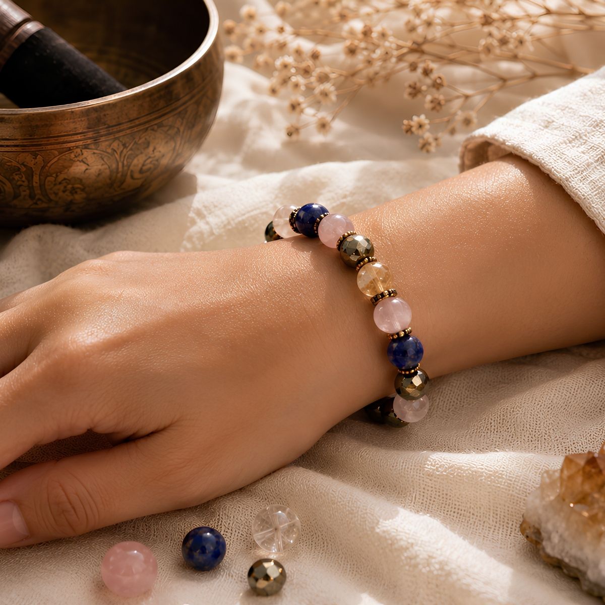 custom gemstone bracelet on wrist