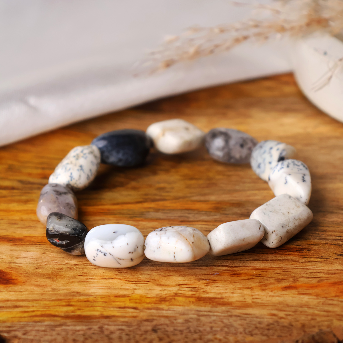 Dendrite Opal Tumble Beads Small Bracelet-Shubhanjali Store (1) dendrite opal tumble beads small bracelet