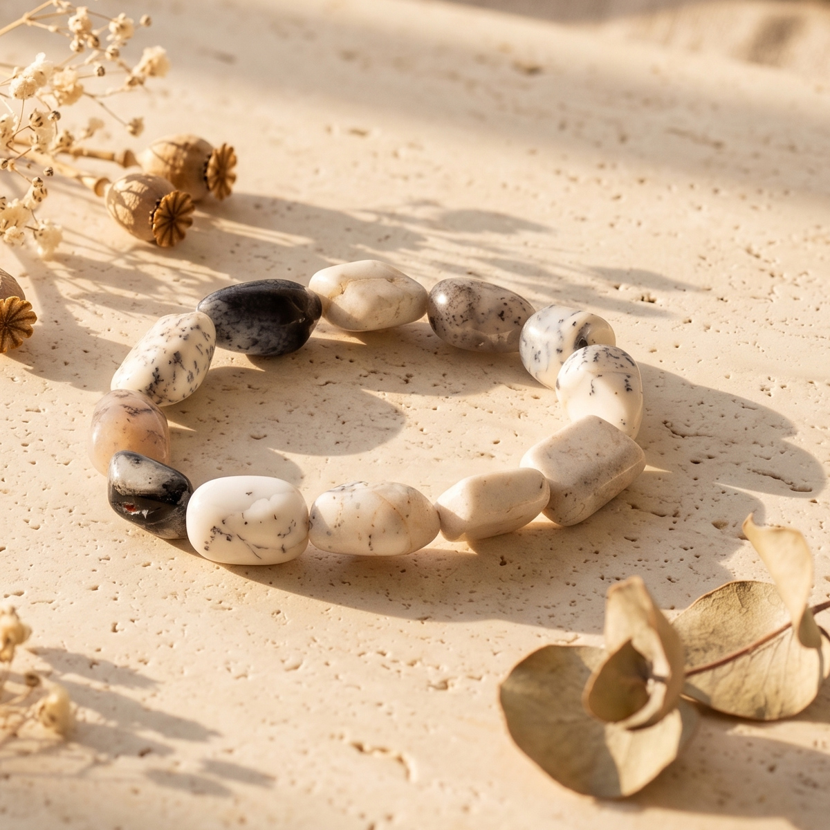 Dendrite Opal Tumble Beads Small Bracelet-Shubhanjali Store (4) dendrite opal tumble beads small bracelet