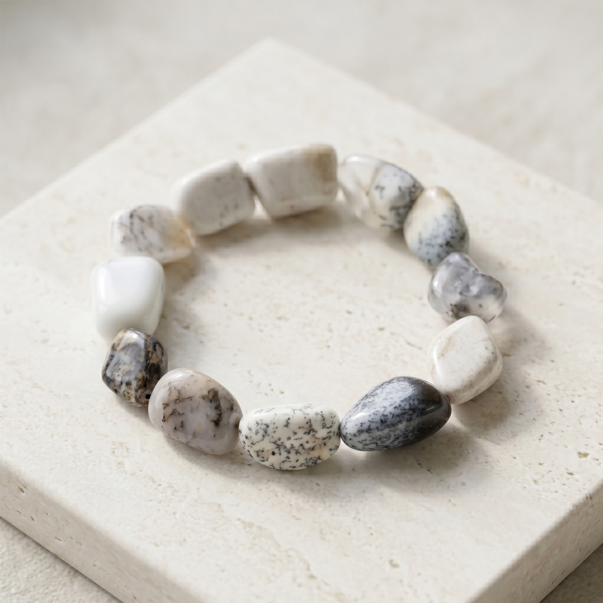 Dendrite Opal Tumble Beads Small Bracelet-Shubhanjali Store (5) dendrite opal tumble beads small bracelet