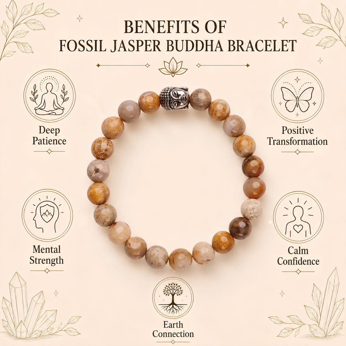 Fossil Jasper Buddha Bracelet 8mm fossil jasper buddha bracelet 8 mm