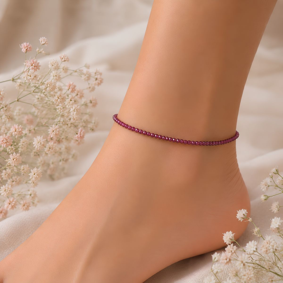 Garnet Faceted Anklet 2 mm