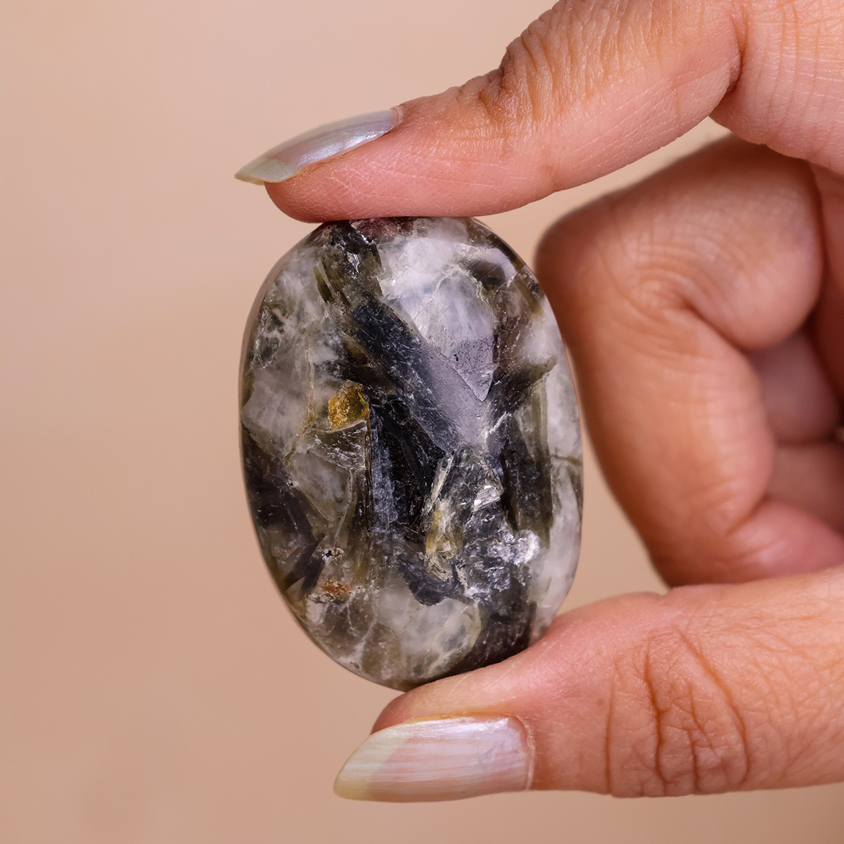 Green Mica Palm Stone (8) green mica palm stone