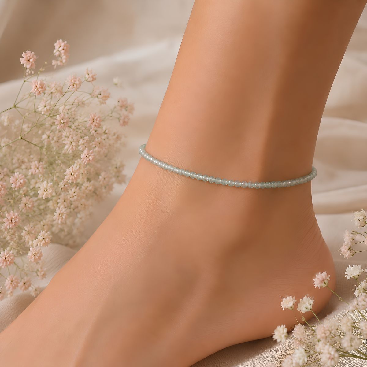 Green Strawberry Quartz Faceted Anklet 2 mm
