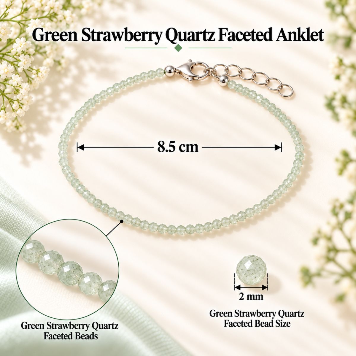 Green Strawberry Quartz Faceted Anklet 2 mm green strawberry quartz faceted anklet 2 mm