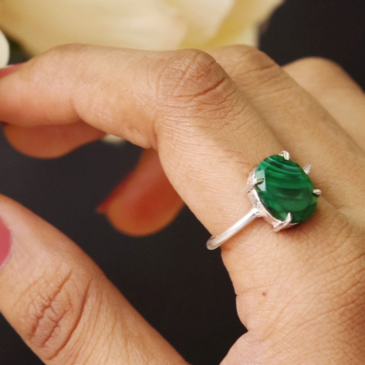 Malachite Diamond Cut Ring-Shubhanjali Store (1) malachite diamond cut ring
