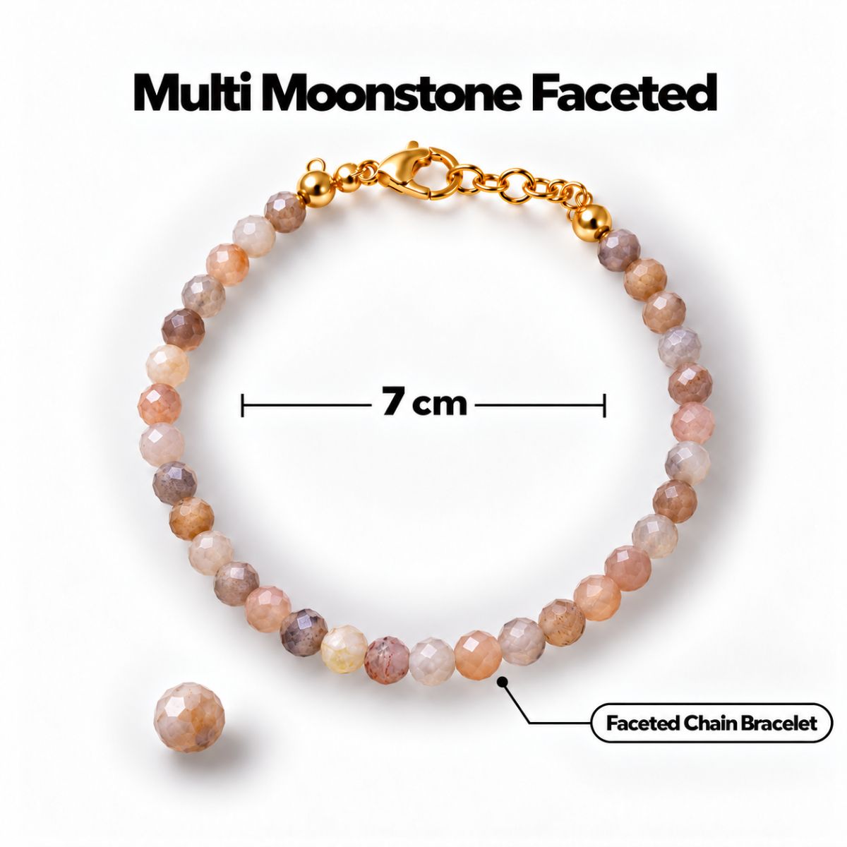 Multi Moonstone Faceted Chain Bracelet 4mm multi moonstone faceted chain bracelet 4mm