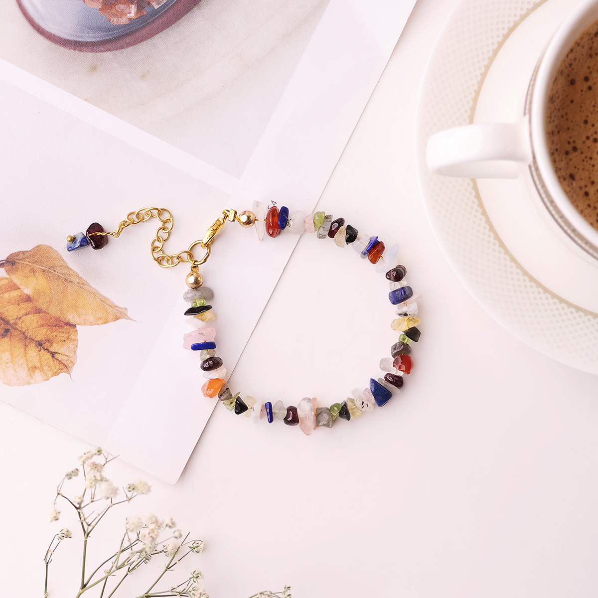 Multi Tourmaline Chips Chain Bracelet-Shubhanjali Store (3) auto draft