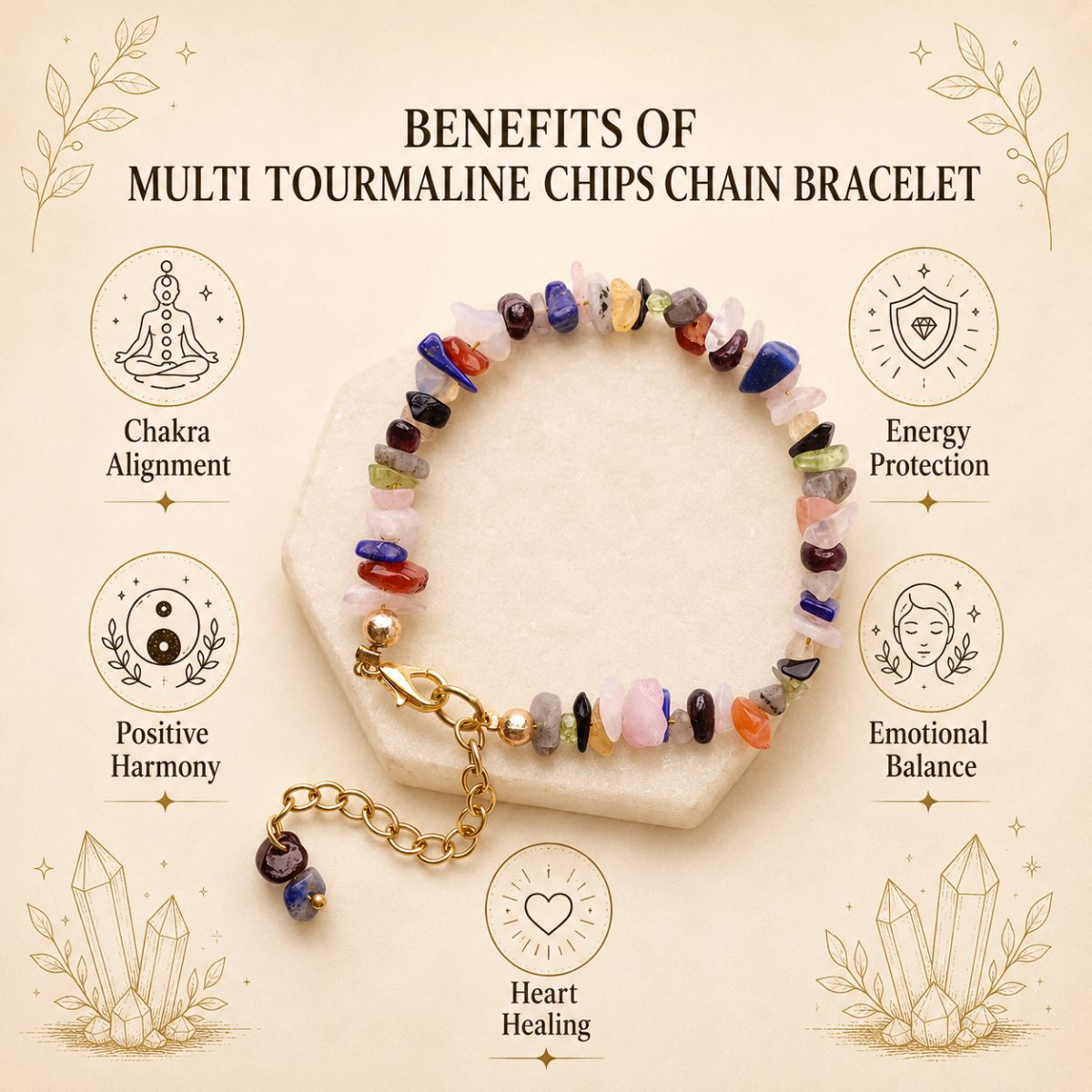 Multi Tourmaline chips chain bracelet-Shubhanjali Store auto draft