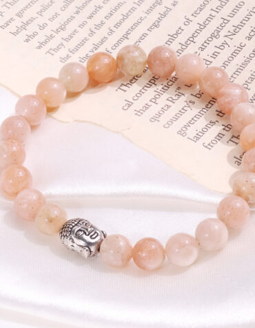 peach moonstone buddha bracelet 8 mm