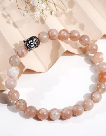 peach moonstone buddha bracelet 8 mm