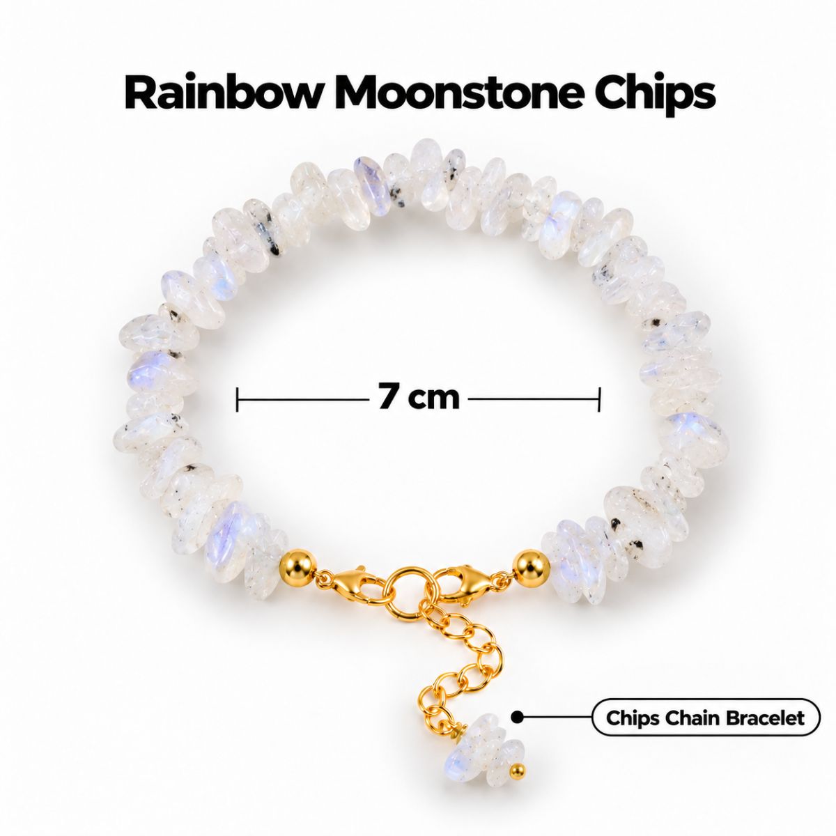 Rainbow Moonstone Chips Chain Bracelet rainbow moonstone chips chain bracelet
