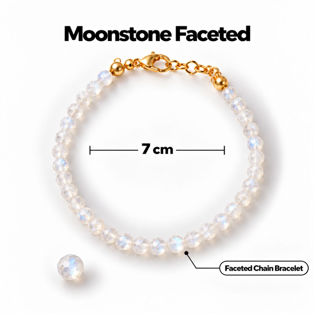 Rainbow Moonstone Faceted Chain Bracelet 4mm rainbow moonstone faceted chain bracelet 4mm